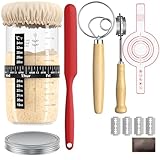 DIY Sauerteig-Starter-Set, perfekt für hausgemachtes Brot und Pizza, inklusive Thermometer, Silikon-Spatel, Stoffabdeckung, Teigbesen, Brotlame, Kunststoffschaber und Metalldeckel, 1000 ml breiter