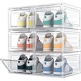 HOMIDEC Schuhboxen Stapelbar Transparent, 6 Stück Hartplastik Schuhkarton mit Deckel, Schuhaufbewahrung für Stöckelschuhe, Stiefeletten, Pumps, High Tops, für Größe 46, Transparent, ZMY22090801