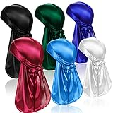 6 Pcs Seide Männer Durag, Pack Durags Do Rags mit langem Schwanz und breiten Riemen für Männer Frauen, 6 Farben