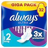 Always Ultra Binden Damen Gr. 2, Long (32 Damenbinden mit Flügeln) Giga Pack, dünn und super saugfähig, geruchsneutralisierend und Auslaufschutz