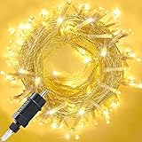 Lichterkette außen 20m 200er LED Lichterkette Weihnachtsbaum Strombetrieben (31V) mit Timer, Speicherfunktion, 8 Modi, IP44 Wasserdicht für Weihnachten Partys Hochzeit Halloween Garten, Warmweiß