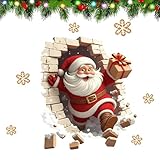 Wandtattoo Weihnachtens | Break the Wall Weihnachtsmann Wandaufkleber | Realistische 3D Effekt Weihnachtsaufkleber Selbstklebend | Kreativer Weihnachtsmann Fenster Wandsticker Weihnachtens Deko