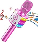 Karaoke Mikrofon Kinder, Drahtloses Bluetooth Mikrofon mit LED, Geschenke Mädchen 3-12 Jahre, Tragbares Karaoke Maschine zum Singen, Mikrofonspielzeug für Kinder Erwachsene Geburtstagsfeier KTV