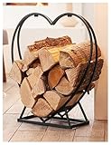 Kaminholzregal, robuster Stahl, herzförmiger Holzrahmen, Aufbewahrungshalter für drinnen und draußen, Kamingrube