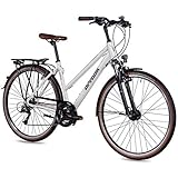 Airtracks Damen Trekking Fahrrad 28 Zoll Trekkingbike TR.2820L City Bike Trekkingrad Shimano ACERA RD-T3000 24 Gang Kettenschaltung Nabendynamo Weiß Matt Damen 48cm Körpergröße 155-170cm