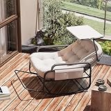 Schaukelstuhl für den Außenbereich, für den Innenbereich, Liegestuhl, aus PE-Rattan, mit gepolstertem Kissen und Markisen, Schaukelstuhl für Schlafzimmer, Wohnzimmer, Garten, Terrasse (beige)