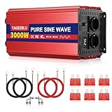 TAGEEBLU 3000W 24V wechselrichter 24V auf 230V Reiner Sinus, spannungswandler 24v 230v, Wechselrichter für Fahrzeuge mit Alligatorclip, 2 EU Steckdose und LCD Bildschirm