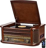 Nostalgie Holz Musikanlage | Kompaktanlage | Bluetooth | Kassettendeck | Retro Stereoanlage | CD MP3 Player USB | Fernbedienung | Plattenspieler | Radio | MP3-Encoding: Aufnahmefunktion | AUX IN