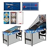GYMAX Multi-Spieltisch, 10 in 1 Combo Spieltisch inklusive Tischtennis, Basketball, Fußball, Hockey, Bogenschießen, Schießen, Darts & Flipper für Zuhause, Spielzimmer, Freunde & Familie mit komplettem