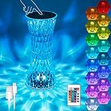 LED Tischlampe aus Kristall, 16 Farben 4 Modi Acryl Rose Diamant Lampen mit Touch und Fernbedienung, USB Aufladung Dimmbare LED Nachttischlampe für Schlafzimmer Wohnzimmer Party Abendessen Geschenk