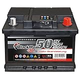 Autobatterie 12V 50Ah 480A/EN BlackMax Starter 30% mehr Leistung ersetzt 36Ah 41Ah 44Ah 45Ah, PKW