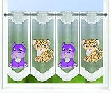 KAMACA Bistrogardine Scheibengardine Kindergardine in der Breite kürzbar Kurzstore transparent Kinderzimmer Kind Junge Mädchen (HxB 45x145 cm Baby Nilpferd und Leopard)