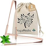 YogaMedic Zungenreiniger 2 Stück 100% Kupfer- Handgefertigt, Ayurveda Zungenschaber gegen Mundgeruch- Zungenspachtel mit Travel Case aus 100% Baumwoll, Schaber für Zungen, Zungenpflege Reiniger Set