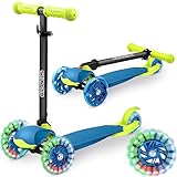 RicoKids Dreirad-Roller für Kinder - Kinderroller mit Leuchtenden Rädern - Faltbare City-Scooter mit Großen Rädern - Scooter für Kinder - 3-Stufige Höhenverstellung - 27,5x56,5x15cm Blau-Grün