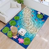 RUGMRZ Home Teppich Outdoor 300X400Cm Waschbar Blau Webteppich Rechteckiger Für Das Wohnzimmer Deko Balkondas Muster Der Fischlotusblätter Muss Die Dekoration