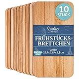 Creative Home 10 x Frühstücksbrettchen Holz Set | 22.5 x 12.5 x 1.2 cm | Holzbrettchen Schneidebrett Brett | Umkehrbar Schneidbrett Brettchen | Frühstücksbrett Holzbrett Küche für Brot Fleisch Gemüse