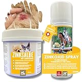 Lebertran Zinksalbe Pferd + Zinkspray Hund Kuh I Erste Hilfe Set für Tiere I Wundspray Salbe Wundschutz Haustier I Zinkoxid Spray + Zinksalbe Wundsalbe I Sprühpflaster + Zink Creme 250ml 200ml