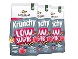 Barnhouse Krunchy Low Sugar Very Berry, zuckerarmes Bio Hafer-Knuspermüsli aus Bayern, mit Himbeeren, Heidelbeeren und Tonka, 3 x 375g