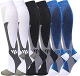 Kompressionssocken (3 Paar) für Männer Zirkulation 20-30mmHg Medizinische Kompressionsstrümpfe Frauen Stillen (Schwarz + Blau + Weiß, XXL)