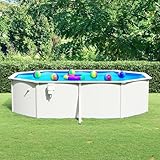 Sufrk Pool aus Stahl, oval, 490 x 360 x 120 cm, weiß, für den Außenbereich, oberirdischer Pool mit Filter und Ventil