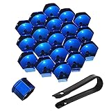 20 StüCke Rad Mutter Cap Universal Reifen Mutter Covers, Kunststoff Nut Abdeckkappe Schraube Auto Mutter Covers Bolt Radkappen, Sechskant-Reifenmuttern Abdeckungen Mit Entfernung Werkzeug (blau-19mm)