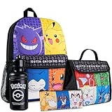 Pokemon Rucksack Kinder 4er Set Schulranzen Lunchbox Federmäppchen Wasserflasche 500ml Kinderrucksack - Geschenke für Jungs (Mehrfarbig)