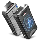 26800mAh Solar Powerbank, Wireless Charger Powerbank 45W PD Schnellladung mit 4 Ausgängen, Taschenlampe, Wasserdicht, Solarladegerät für Smartphones, Camping & Outdoor (Schwarz)