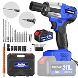 Yiyai Akku Schlagschrauber Bürstenloser, 3 in 1 Elektro Schlagschrauber, 550NM Akku-Schlagschrauber mit Trigger LED Light, Stufenlose Drehzahlregelung, 16 Zubehör für Automotive/Home/mehr (1x4000mAh)