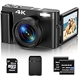 Digitalkamera, 4K 48MP Autofokus Kamera Fotokamera mit 32GB Karte, 2.7'' 180° Filp-Bildschirm Vlogging Kamera für YouTube 16x Zoom mit Blitz Fotoapparat, Kompaktkamera für Teens Anfänger Erwachsene