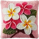 WallustrioaW Knüpfkissen-Set, Weiße Frangipani mit vorgedrucktem Kissenbezug,DIY-Knüpfkissen,Häkelgarn,Bastelset für Heimdekoration,43x43cm