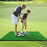 GYMAX Golfmatte 150 x 100 cm, Aufrollbare Golf-Schlagmatte, Golf-Übungsmatte mit 2 Abschlagpositionen & 3 Gummi-Tees, Abschlagmatte für das Golftraining