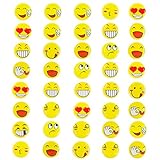 Oblique-Unique® 40 Stück Gelbe Smiley Face Anstecker / Buttons - Verschiedene Motive - mit Sicherheitsnadel hinten - kräftige Farben für Gute Laune