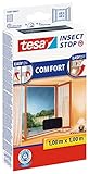 tesa Insect Stop COMFORT Fliegengitter für Fenster - Insektenschutz mit Klettband selbstklebend - Fliegen Netz ohne Bohren - anthrazit (durchsichtig), 100 cm x 100 cm