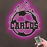 Benutzerdefinierte Mann Fußball Neon Zeichen Metall Wand Kunst LED Licht, Personalisiertes Fußballspieler Metallschild mit LED Licht, 16 Farben Light Up Fußball Name Schild Fußball Nachtlicht