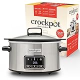 Crockpot Sizzle & Stew Digital Slow Cooker | 3,5 L (3-4 Personen) | Abnehmbare induktionsgeeignete Schüssel für Fleisch und Gemüse | EU 2 Pin Stecker | Edelstahl [CSC111X]