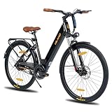 Hiland 26 Zoll Elektrofahrrad für Männer Frauen, 7.8Ah 36V Batterie Elektro Pendlerfahrrad für Erwachsene, Schritt durch Rahmen Elektrofahrrad mit 250W Motor & Vorderradfederung, Schwarz