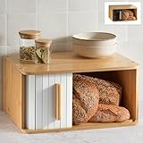 Praknu Brotkasten Groß aus FSC® Holz mit Schiebetür - Brotaufbewahrung 40x28cm - Platzsparend und stilvolle Brotbox für längere Frische - Weiß