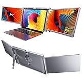 SOOMFON 14 Zoll Triple Monitor Screen Externer Tragbarer Monitor für Laptop Full HD 1080p IPS Panel EIN-Kabel-anschluss Bildschirm Erweiterung Funktioniert mit 15'-17' Laptops für Windows & Mac