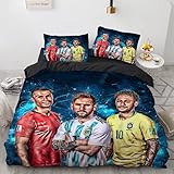 WSFST Fußballstar Bettbezug 135x200 Bettwäsche Set 2 Teilig Bettbezüge Set Mikrofaser Bettwäsche Mit Reißverschluss Und 1 Kissenbezug 80x80 cm