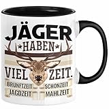 Trendation - Jäger Haben Viel Zeit Tasse Geschenk für Jäger Becher Männer Spruch Jagd Jagen (Schwarz)