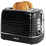 Petra PT5573BLKVDE Toaster – 2 Toastschlitze mit integrierter Brötchen-Warmhalterung für Gebäck, 6 variable Bräunungsstufen, Auftauen/Aufwärm/Stopp-Funktionen, herausnehmbare Krümelschublade, 1050 W