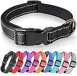 HEELE Hundehalsband, Weich Gepolstertes Neopren Nylon Hunde Halsband für Welpen Kleine Mittlere Große Hunde, Verstellbare und Reflektierend Halsband Hund für das Training, Schwarz, S