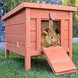 zooprinz großes Kleintierhaus mit klappbarem Dach – perfekt für draußen und drinnen – Besonders einfach umgestellt – Nagerhaus aus Vollholz mit natürlicher Farbe gestrichen - Hasenhaus Kaninchen Haus