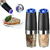 2pcs Gravity Elektrische Salz und Pfeffer Grinder Set, Batteriebetriebene LED Licht Pfeffermühle, Einhand Automatische Bedienung, Einstellbare Grobheit Pfeffermühle, Gewürzstreuer, Küche Gadgets,