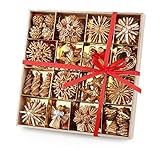 ilauke Weihnachtsbaumschmuck aus Stroh 60-teiliges Strohsterne Set Strohsterne Weihnachtsbaumschmuck-Natur Stroh Baumbehang