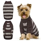 Hjumarayan Yorkshire Pullover, Warmer Winter Pullover Hund Strickpullover Chihuahua, Pit-Streifen Hundepullover Kleine Hunde mit Geschirr Öffnung für Spaziergänge, Braun S