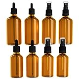 EBELYX 8er-Set aus je 2x Pipettenflasche 100ml, Sprühflasche 100ml, Pipettenflasche 50ml, Sprühflasche 50ml - Apothekerflasche mit Glaspipette & Zerstäuber, Tropfflasche aus Braunglas