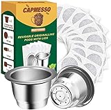 CAPMESSO Wiederverwendbare Espresso kapseln Nachfüllbare Kaffeekapseln Edelstahl Kaffeepad Kompatibel mit OriginalLine Brewer (2 Pods+100 Deckel)