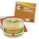 Renuwell Holz-Butter 250 ml + Möbel Poliertuch 4 Stück Spar-Set