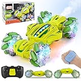 PATEMZON Ferngesteuertes Auto, RC Stunt Car, Ferngesteuerte Autos mit Handsteuerung, 4WD 2,4 GHz 360° Drehung Remote Control Car, 2 Akku, mit Licht und Musik, Geschenk Spielzeug für Kinder (Grün)